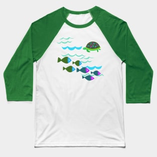 Abstract Turtle and Fish Baseball T-Shirt